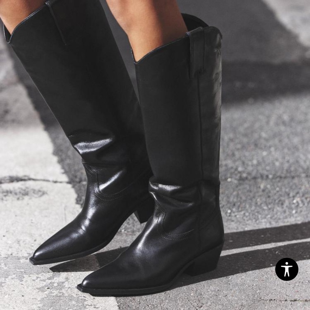 Black Leather Cowboy Boots Zara